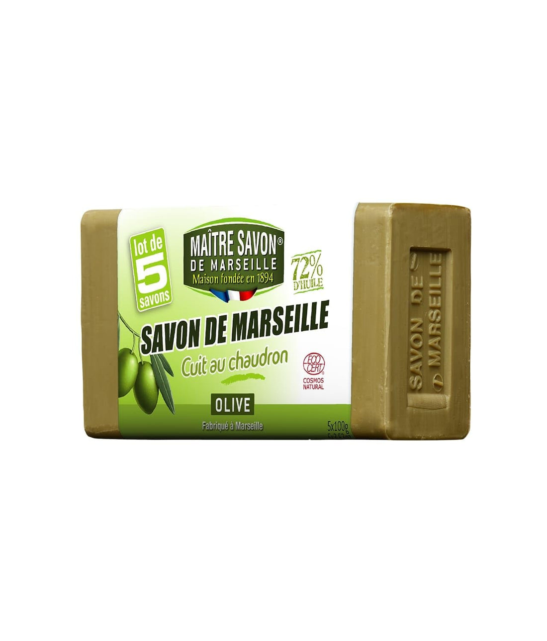 Maitre Savon de Marseille Olive Soap Set of 5 Bars 100g Each