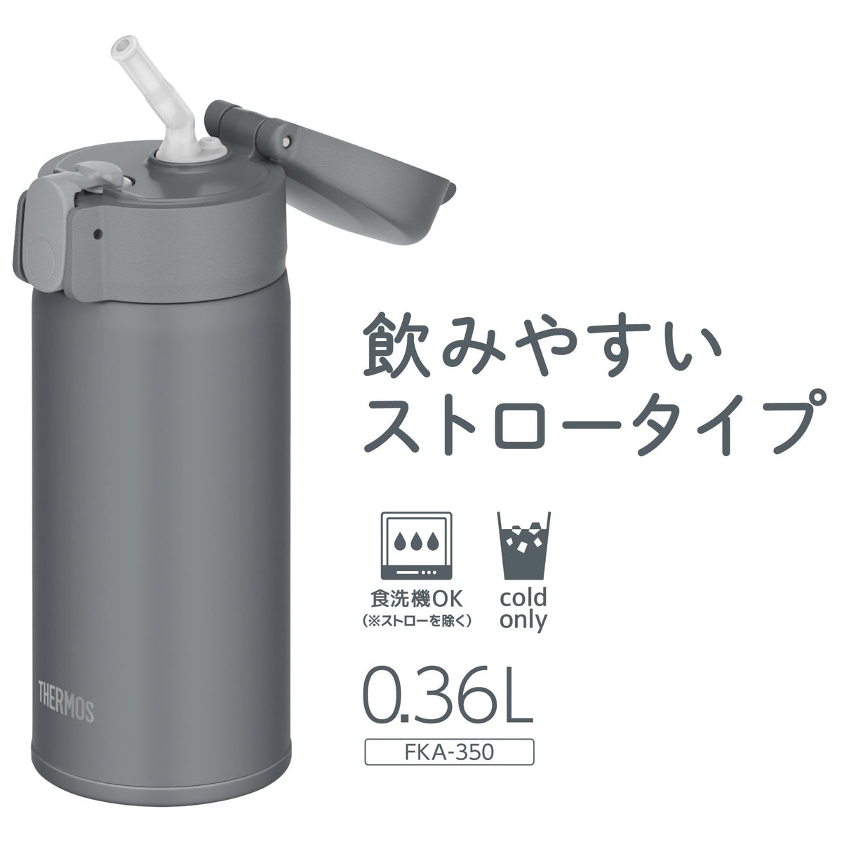 THERMOS Vacuum Insulated Straw Bottle 360ml Dark Gray