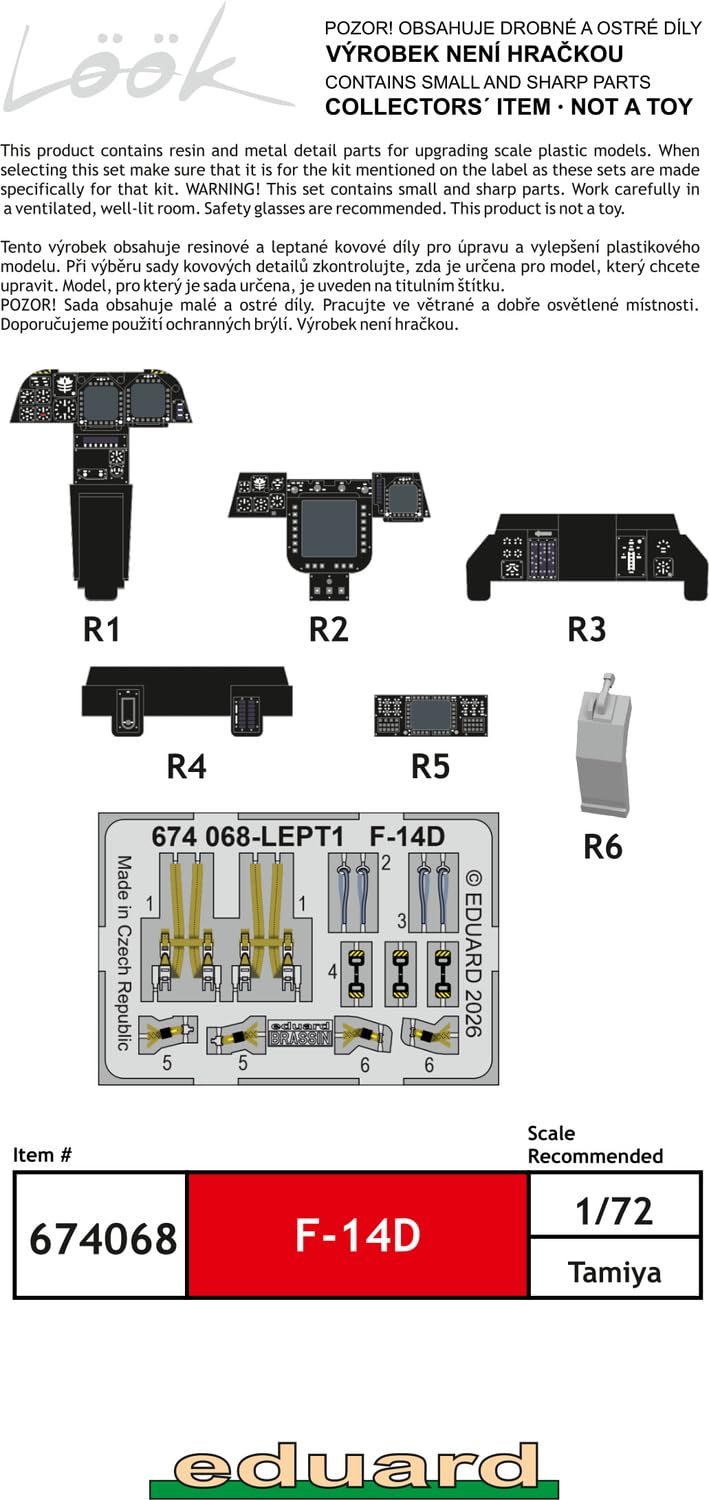 Eduard 1/72 Grumman F-14D Tomcat Instrument Panel Model Kit Parts