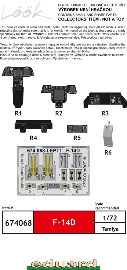 Eduard 1/72 Grumman F-14D Tomcat Instrument Panel Model Kit Parts