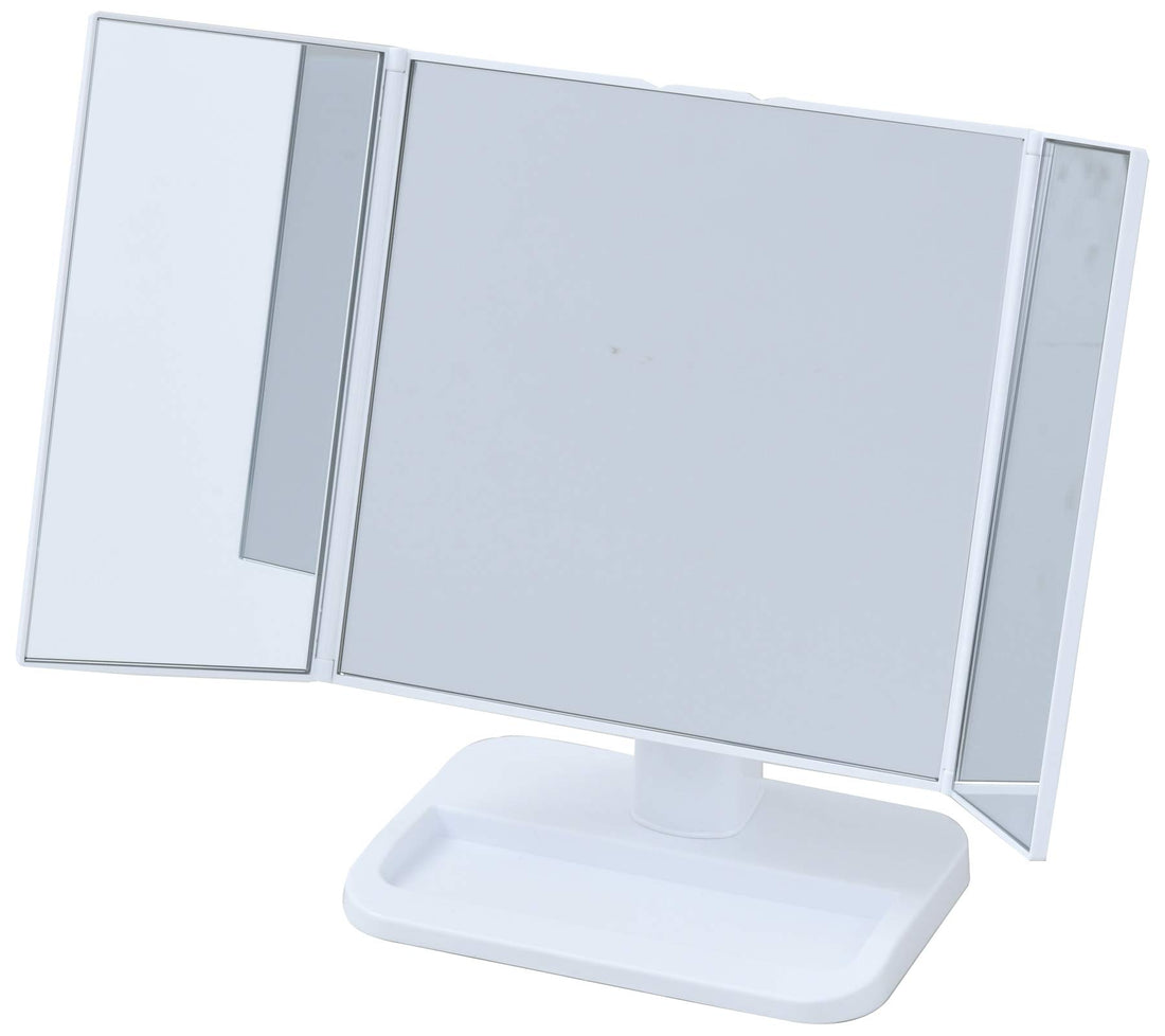 YAMAZEN Tri-Fold Makeup Mirror with Adjustable Angles White 43x13x26.5cm
