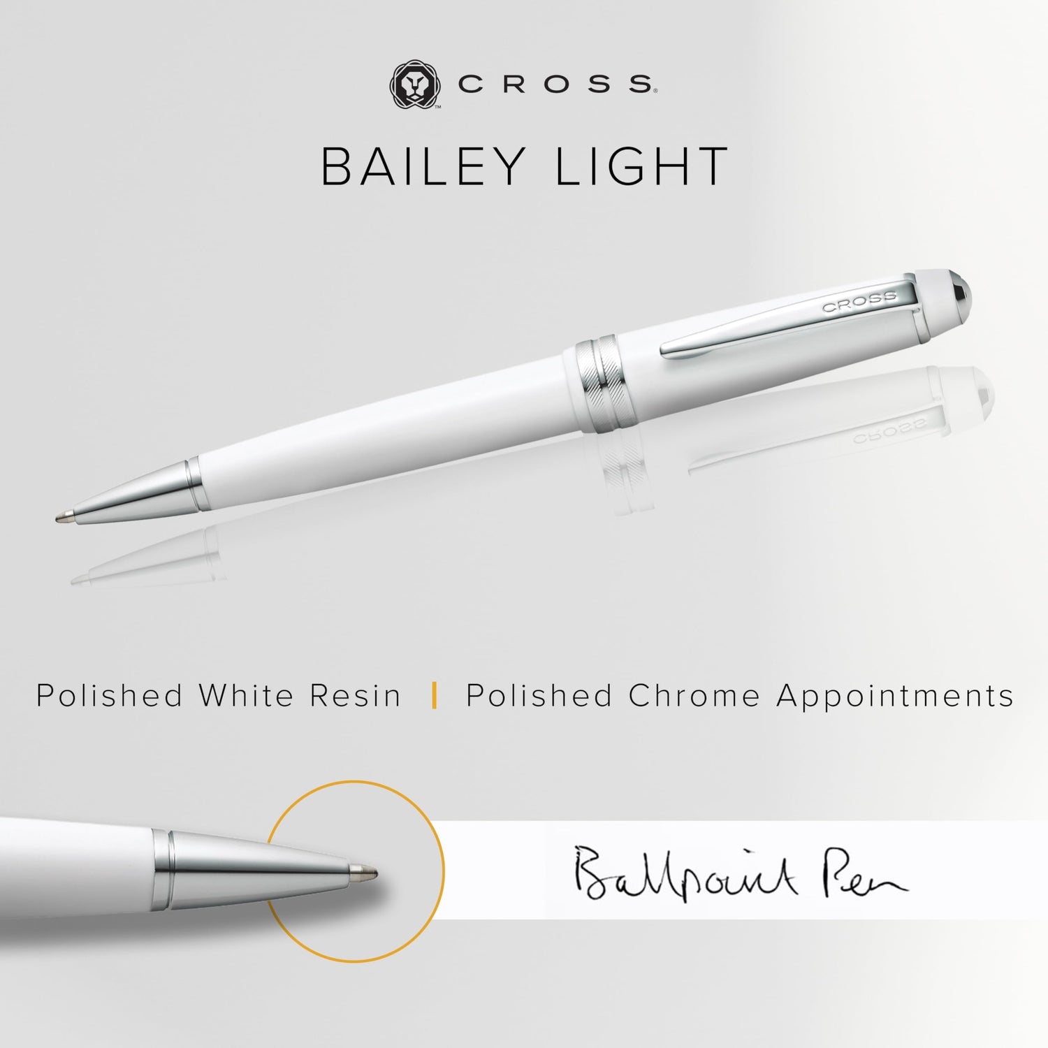 Cross Bailey Light Ballpoint Pen White for Smooth Writing Experience