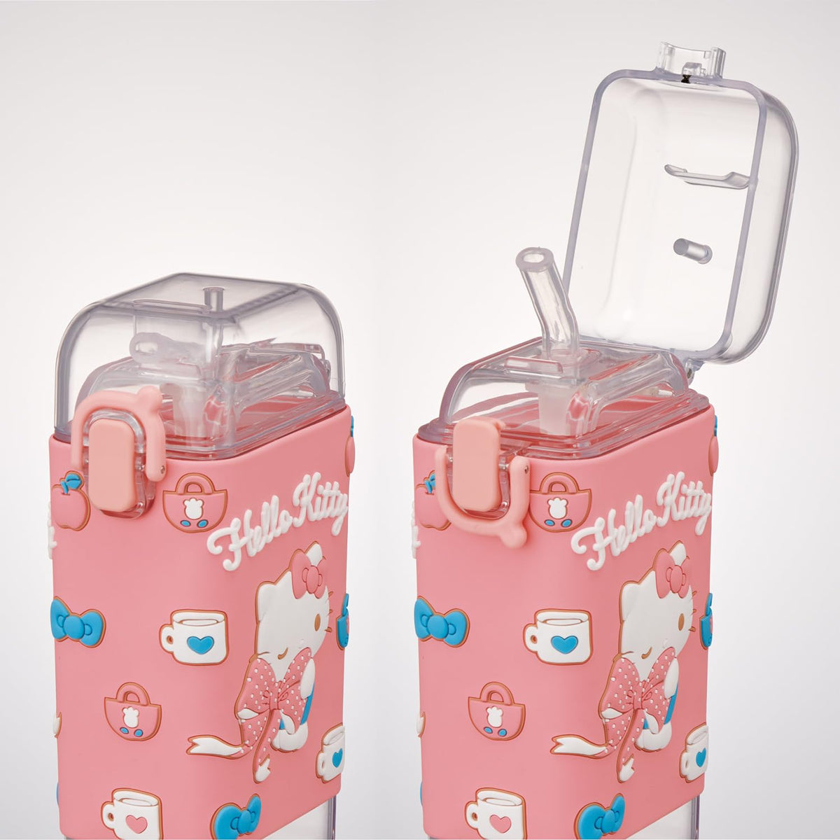 Skater Square Straw Bottle 450ml with One-Push Cover and Shoulder Belt