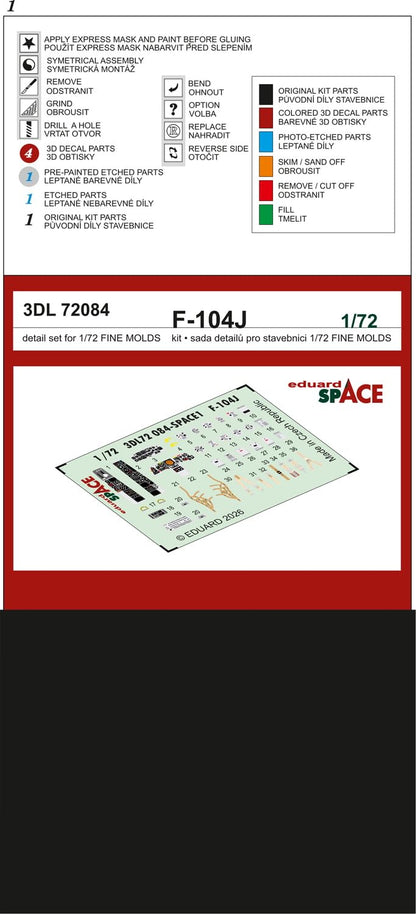 Eduard 1/72 Scale Model Parts Set for Lockheed F-104J with 3D Decals