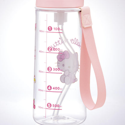 Skater Push Straw Clear Bottle 630ml for Kids with Strap