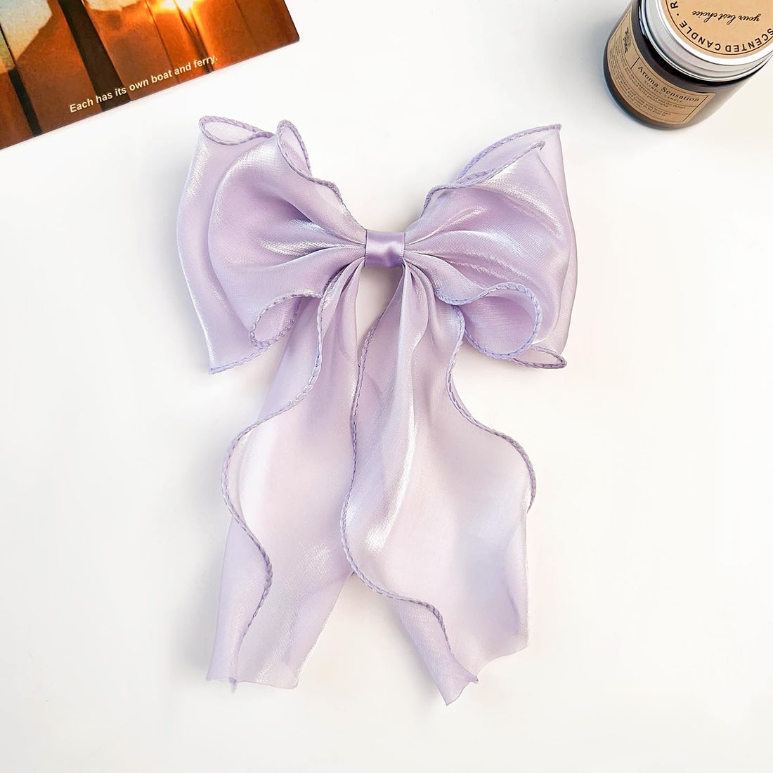 G Triger Sheer Ribbon Hair Clip Lavender for Elegant Hairstyles