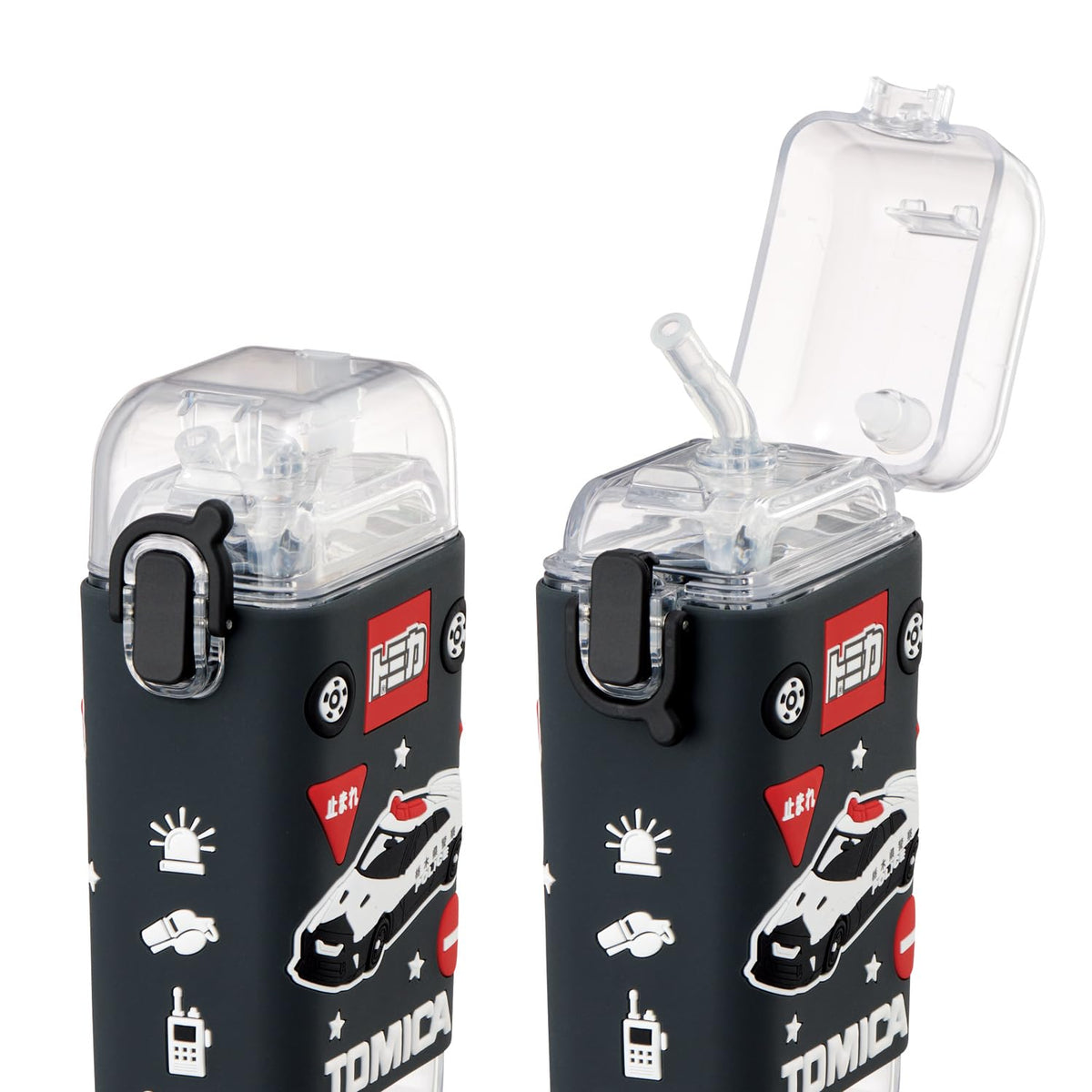 Skater Square Straw Bottle 260ml with One-Push Cover and Shoulder Strap