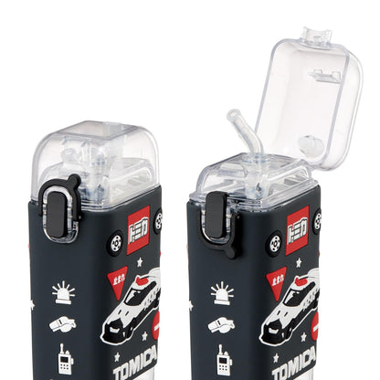 Skater Square Straw Bottle 260ml with One-Push Cover and Shoulder Strap