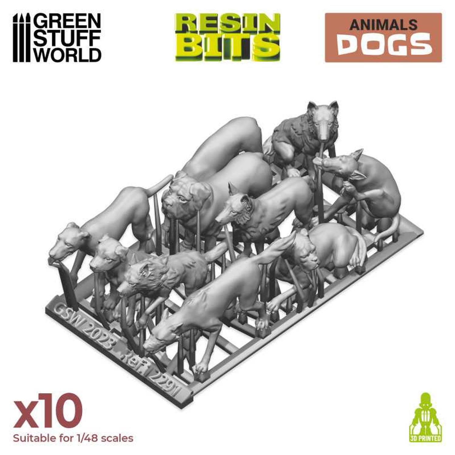 Green Stuff World Diorama Accessories 3D Printed Dog Set of 10