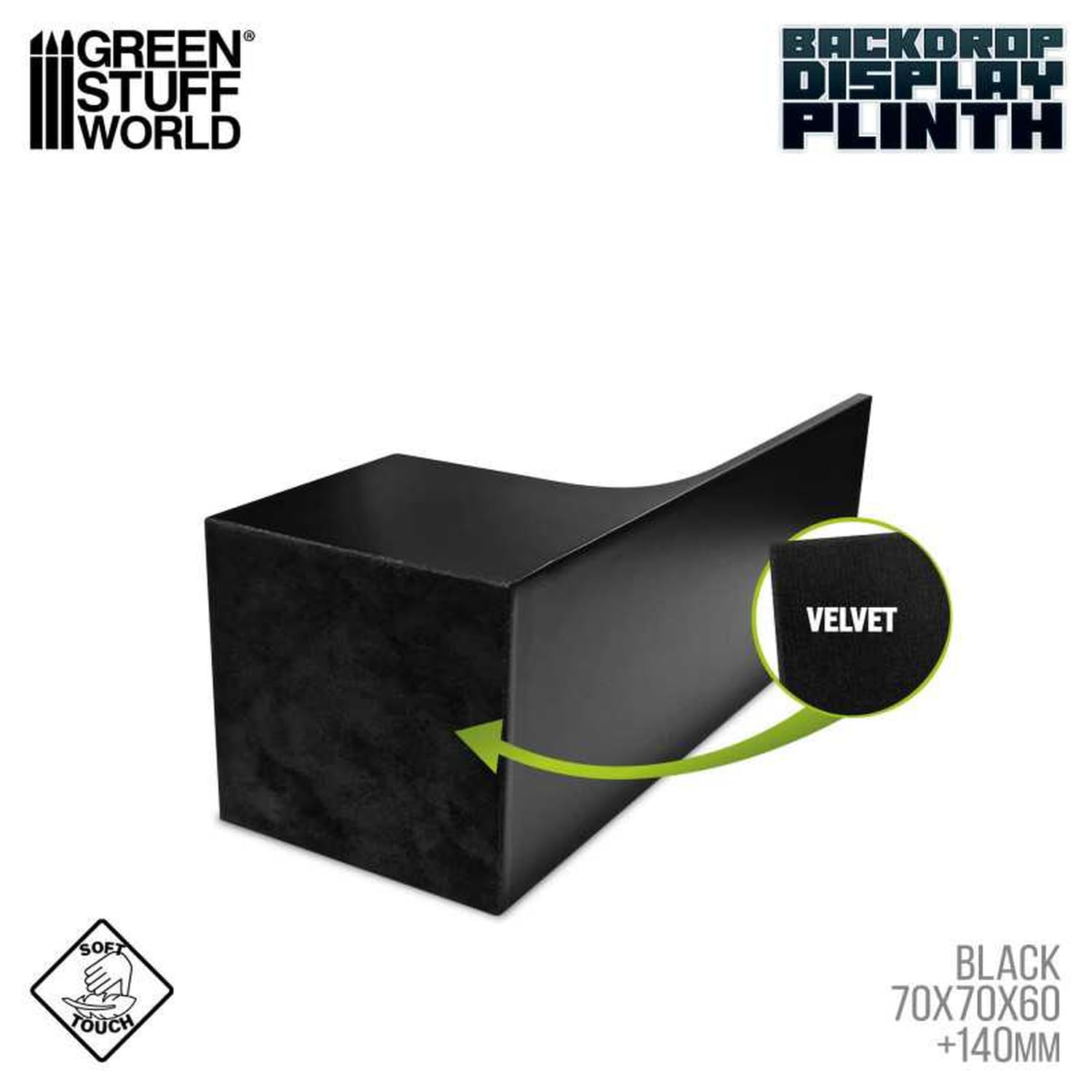 Green Staff World Square Display Stand with Back 70mm x 70mm Black Color