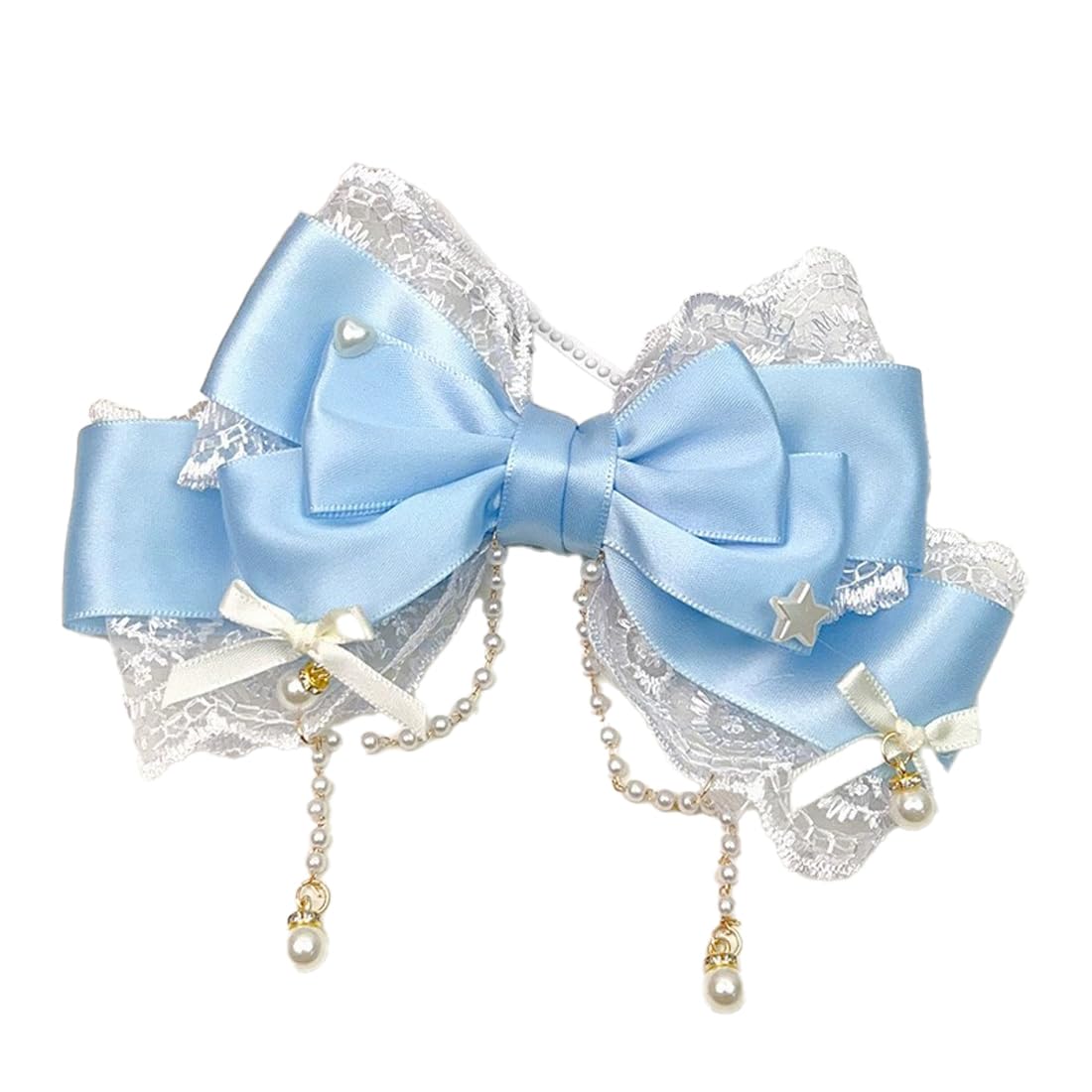 G triger Pearl Lace Ribbon Clip for Hair Accessories Blue