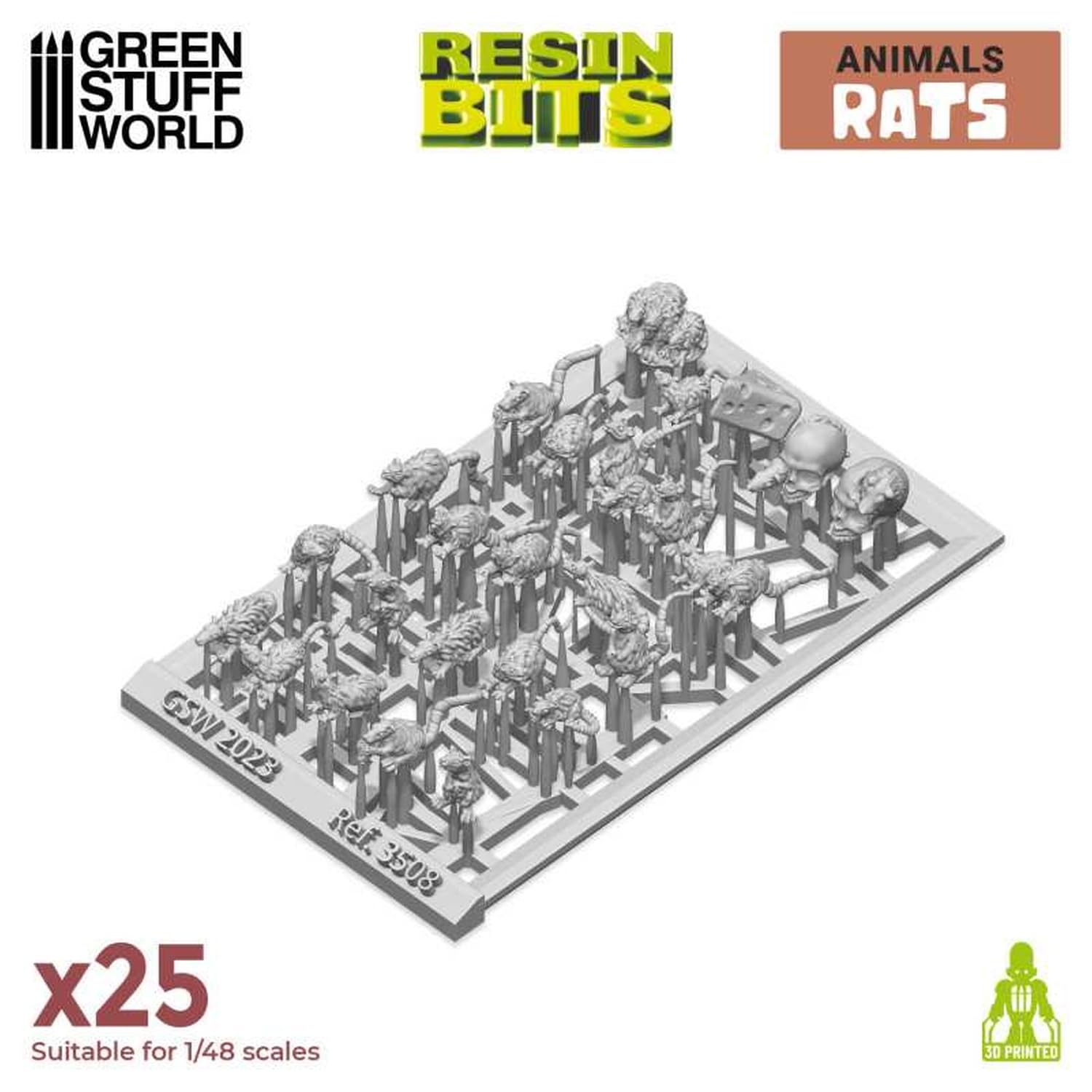 Green Stuff World Diorama Accessories 3D Printed Set with 25 Mini Mice