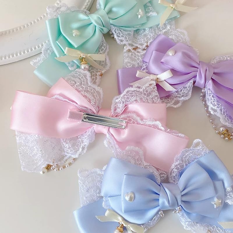 G triger Pearl Lace Ribbon Clip for Hair Accessories Blue