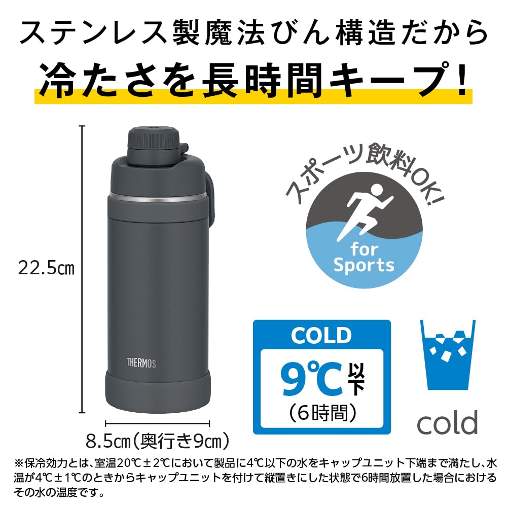 THERMOS Vacuum-Insulated Sports Bottle with Handle, Matte Black 750ml
