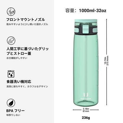 Super Sparrow Water Bottle 1L BPA-Free with Straw for Hydration