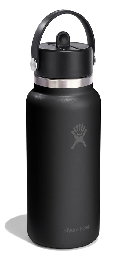 Hydro Flask Wide Mouth Flex Straw 32oz Black Durable Water Bottle