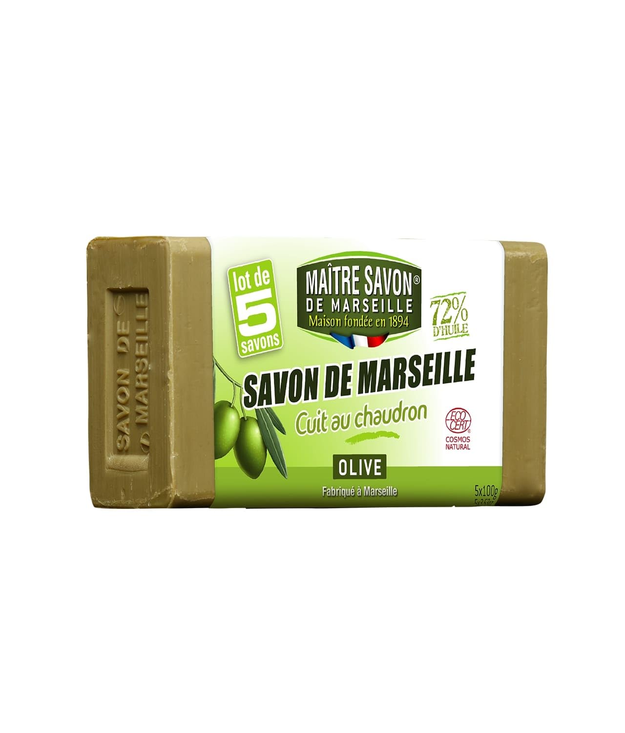 Maitre Savon de Marseille Olive Soap Set of 5 Bars 100g Each