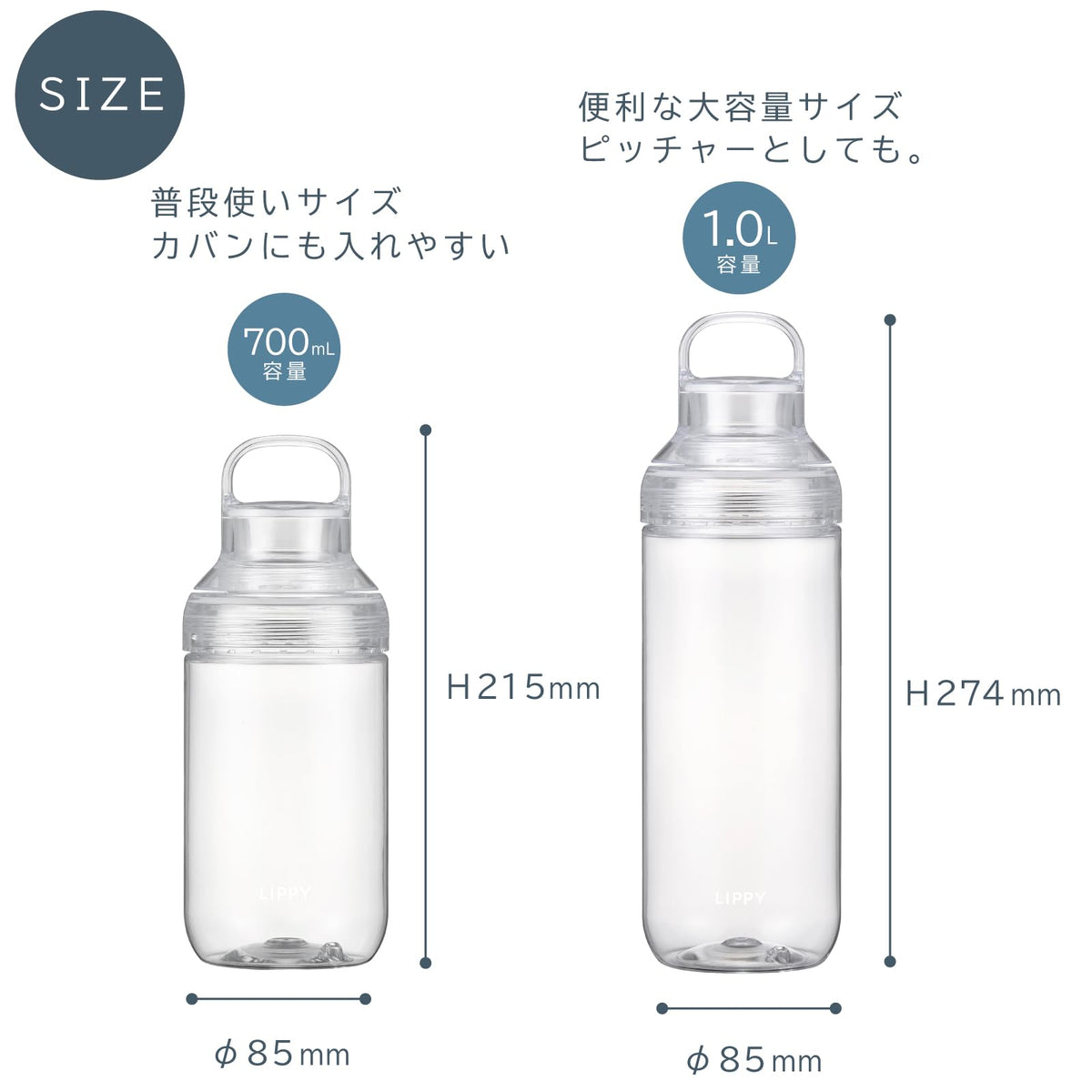 OSK Water Bottle 1000ml Clear Gray Lightweight Made in Japan