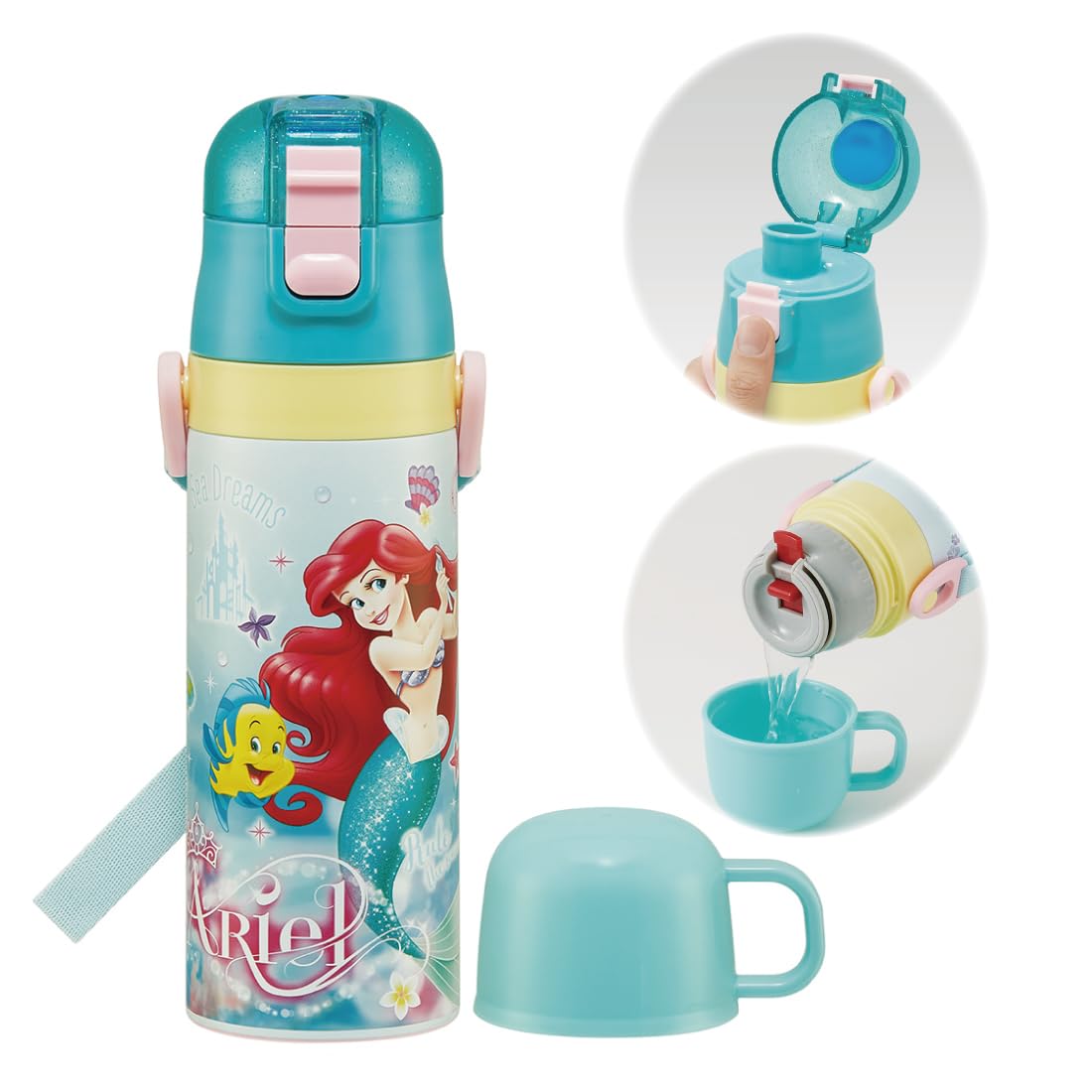 Skater Kids Water Bottle 2WAY 470ml with Disney Ariel Design