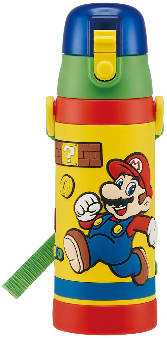 Skater Super Mario Kids Stainless Steel Water Bottle, Direct Drink, Lightweight, 3D Print, Cold Insulation 480ml