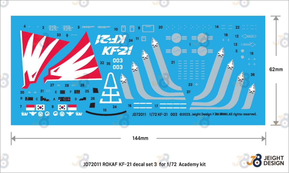 DEF.MODEL 1/72 Scale Korean Air Force KF-21 Boramae Decal Set