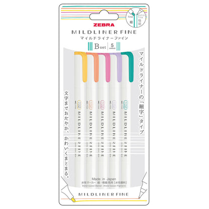ZEBRA Mildliner Fine 5 Color Set for Smooth Writing