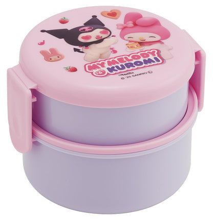 Skater Round Lunch Box 500ml with Fork Made in Japan My Melody &amp; Kuromi Design