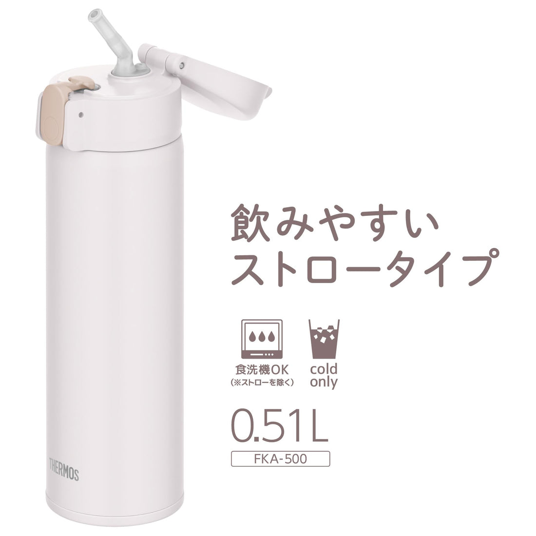 THERMOS Vacuum-Insulated Straw Bottle, White 510ml