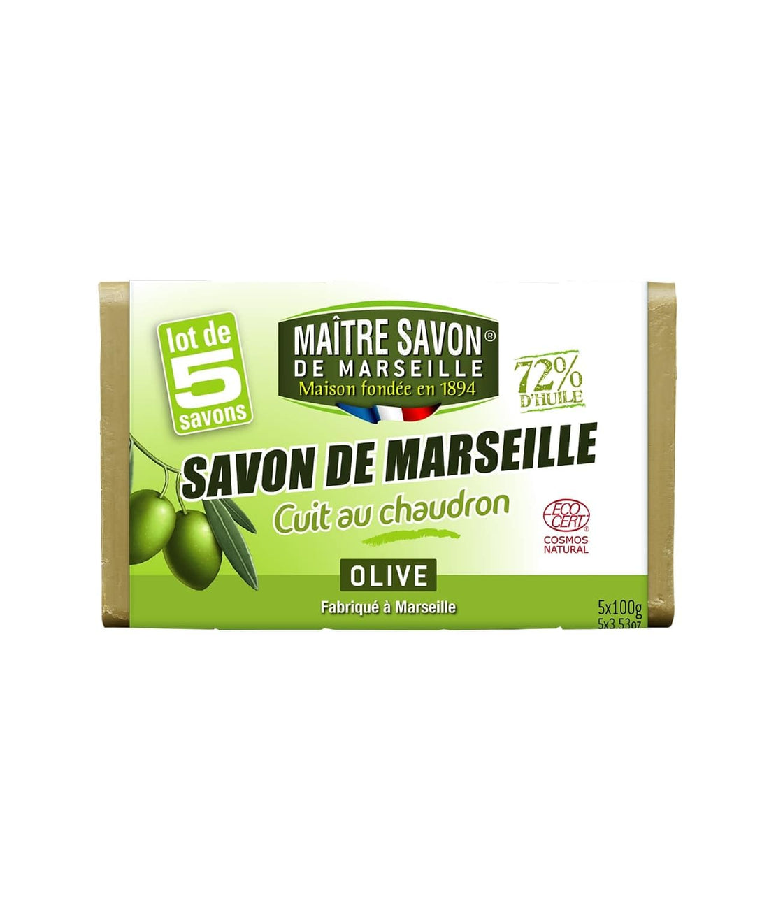 Maitre Savon de Marseille Olive Soap Set of 5 Bars 100g Each