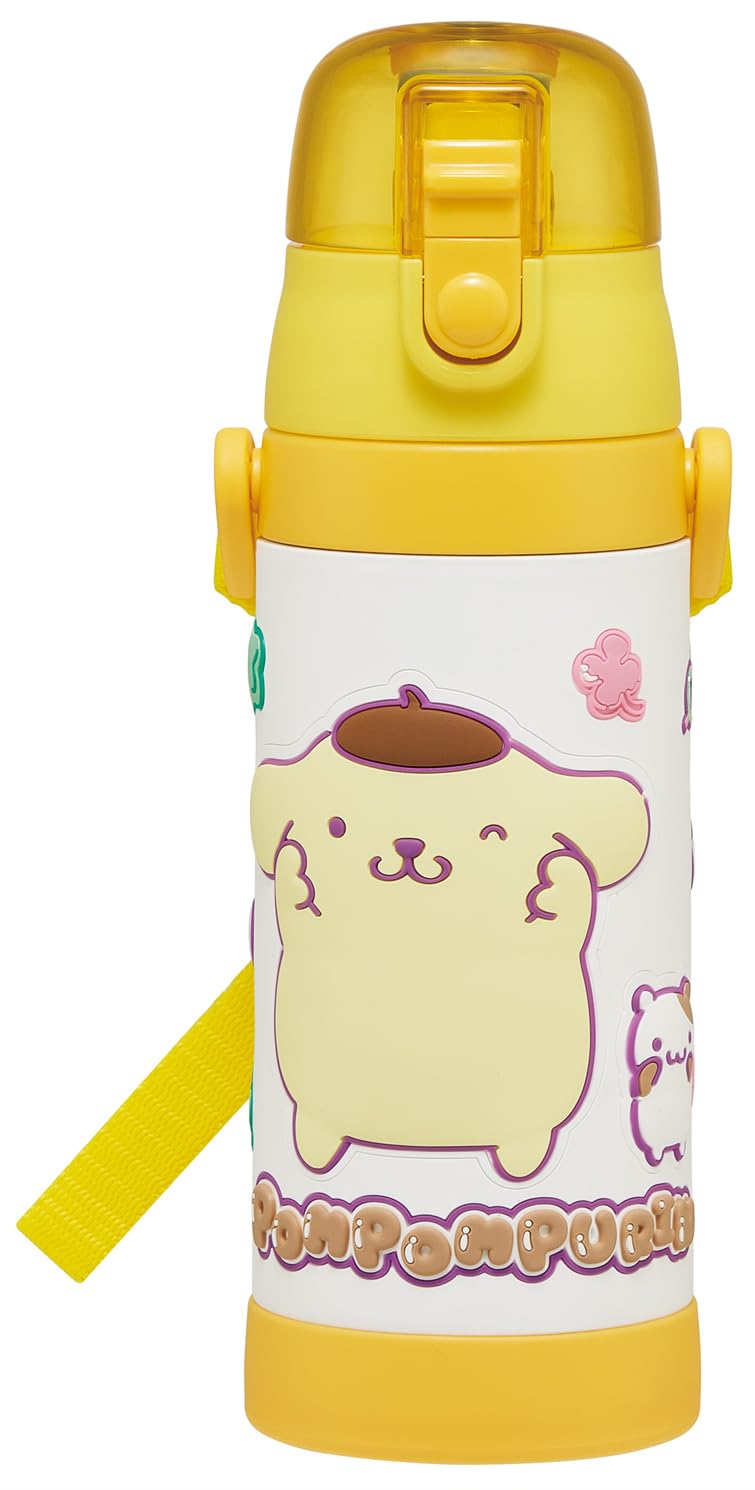 Skater Stainless Steel Water Bottle for Kids 480ml with Pom Pom Purin Design