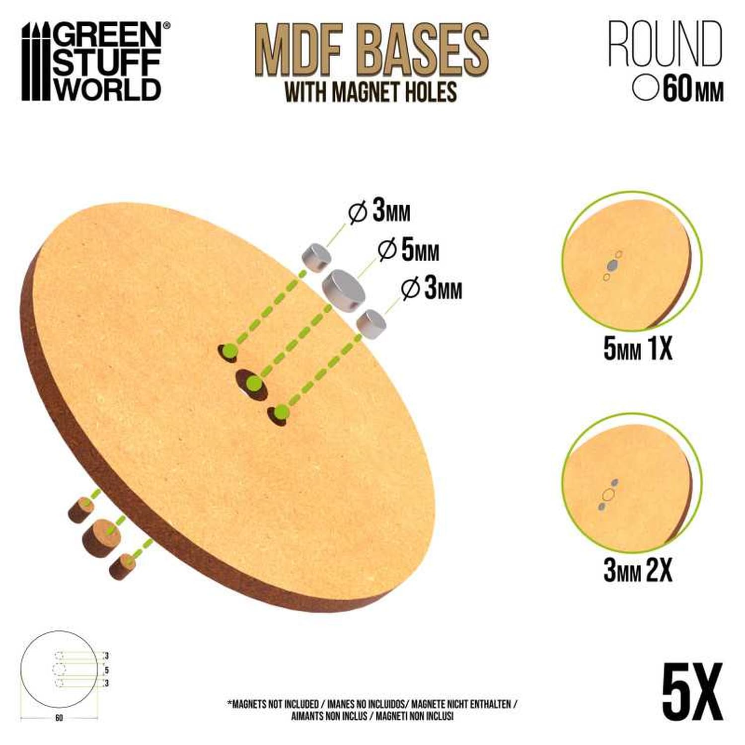 Green Stuff World Round Base Set 60mm for Diorama Display 5 Pieces