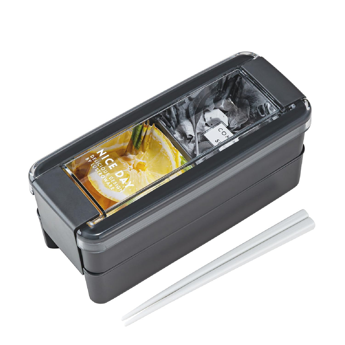 Lustroware Bento Box 680ml Two-Tier Lunchbox with Chopsticks