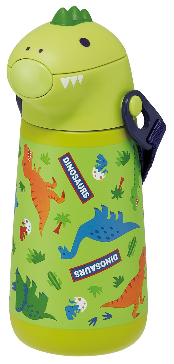 Skater Stainless Steel Straw Water Bottle 370ml with Dinosaur Design