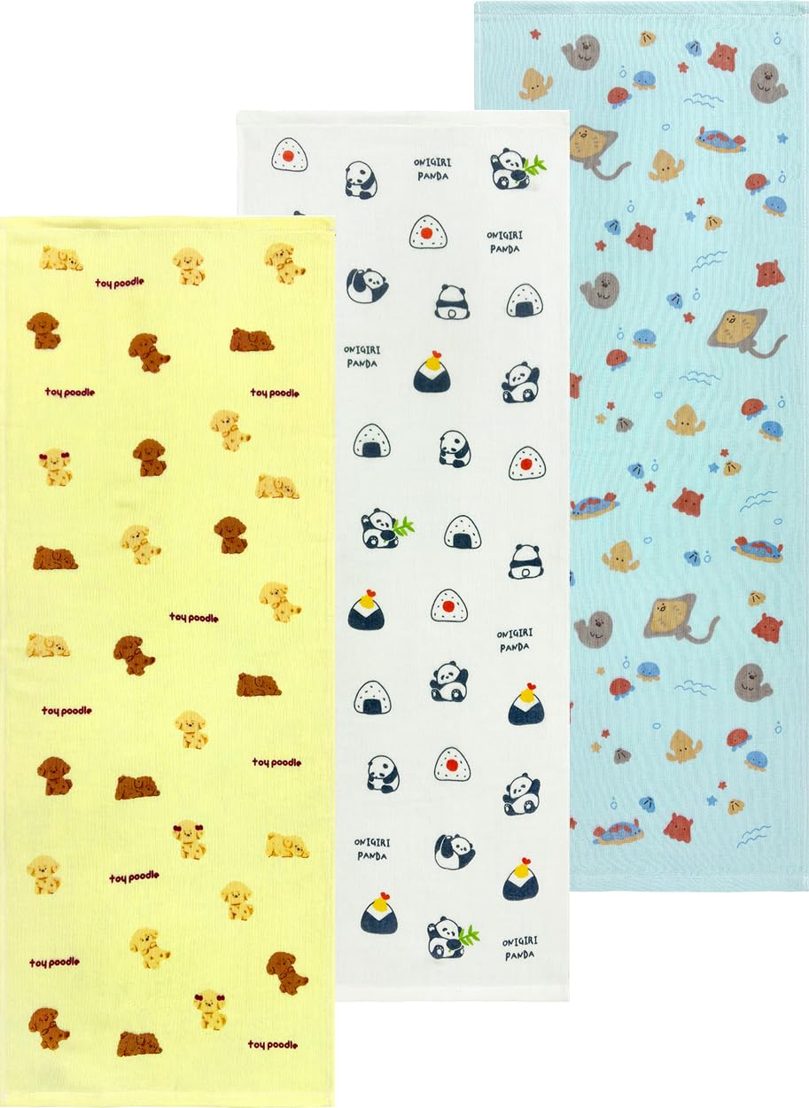 Hayashi Face Towel Set of 3 Animal Design 34x90cm