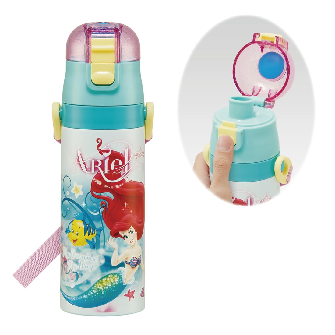 Skater Kids Water Bottle 470ml Disney Ariel Lightweight Design