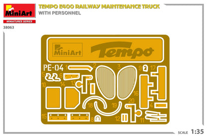 Miniart 1/35 Tempo E400 Railway Maintenance Truck Model Kit with 4 Figures