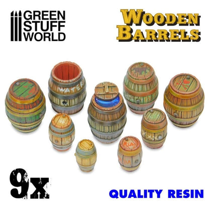 Green Stuff World Miniature Wooden Barrel Set of 9 for Model Kits
