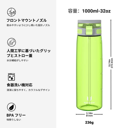 Super Sparrow 1L Water Bottle with Straw BPA-Free Durable Tritan