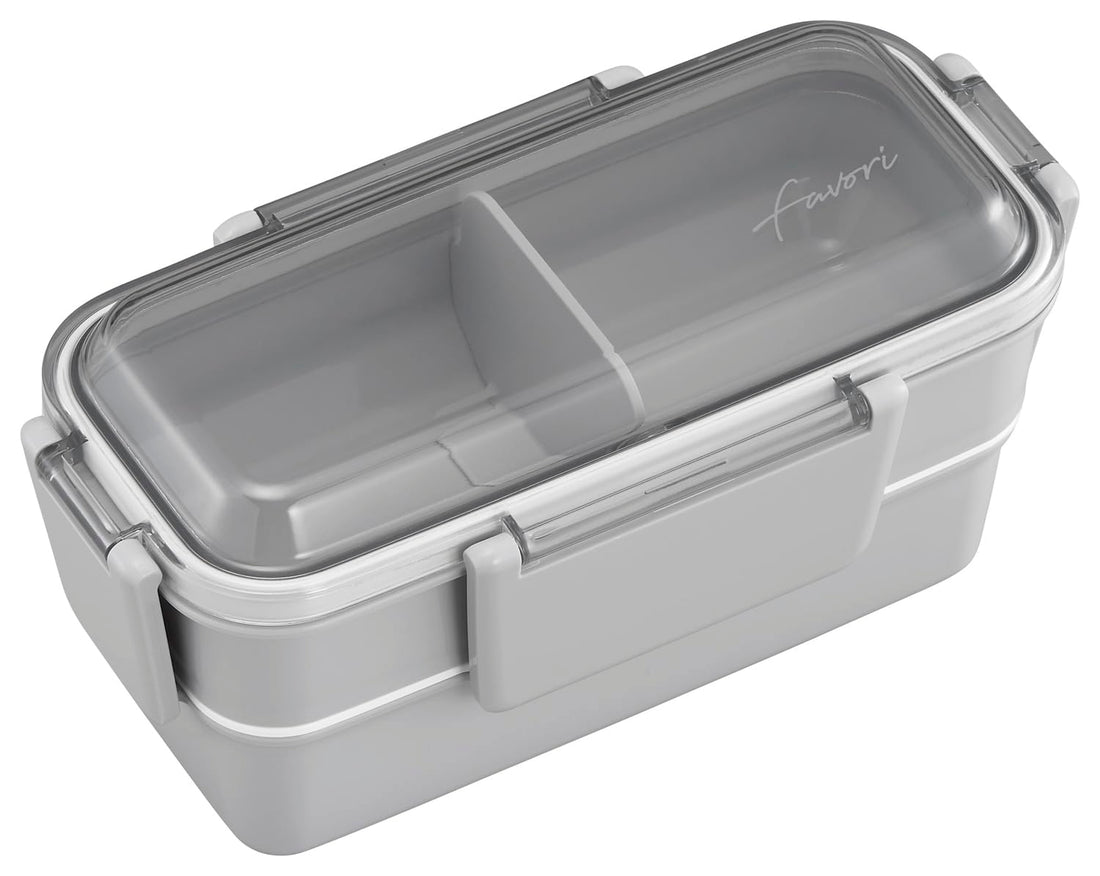 OSK DISH UP LUNCH Two-Tier Lunch Box Gray Microwave and Dishwasher Safe