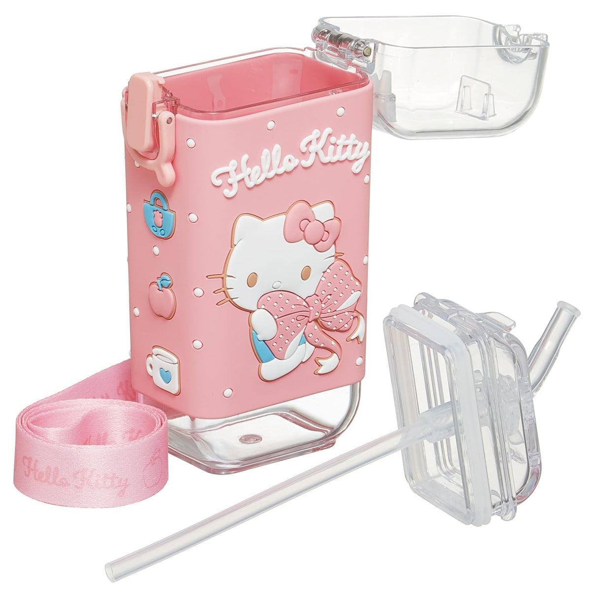 Skater Square Straw Bottle 260ml with One-Push Cover for Kids