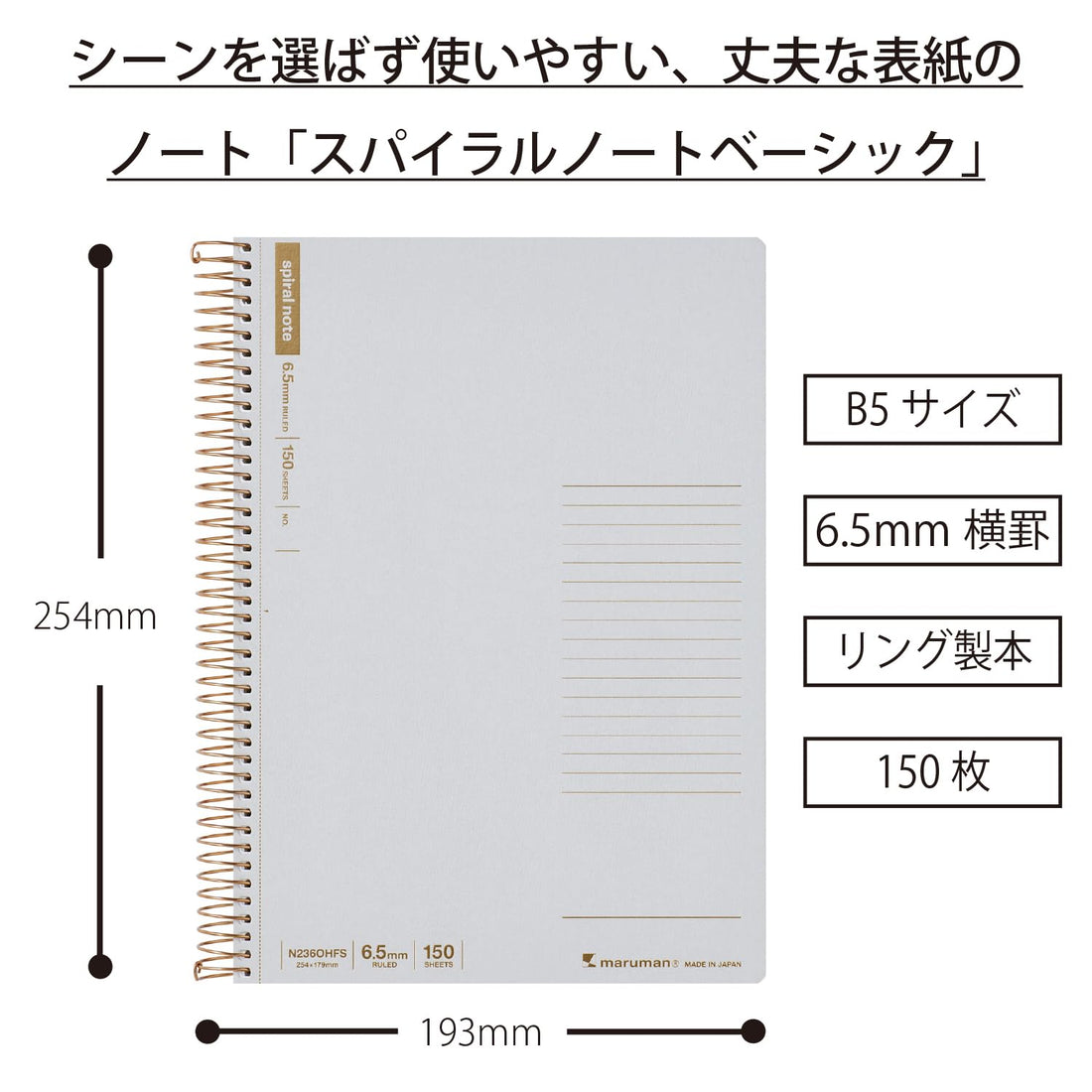 Maruman B5 Ring Notebook Light Gray 150 Pages for Everyday Use