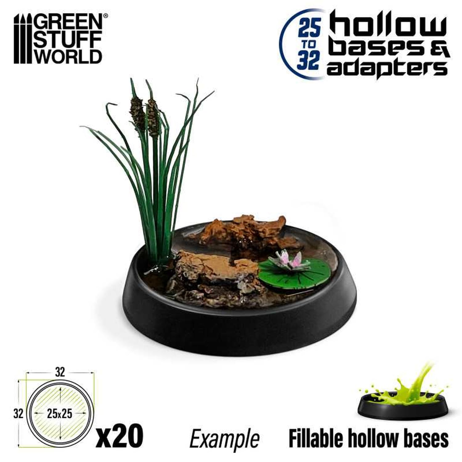 Green Stuff World Round Plastic Display Base 32mm Diameter Pack of 20