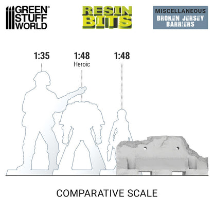 Green Stuff World 1/48 Scale 3D Printed Broken Concrete Barrier Kit