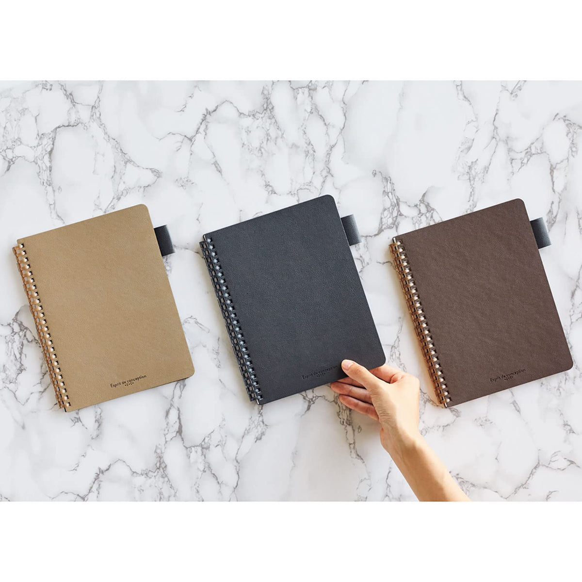Lihit Lab A5 Open Ring Notebook with Faux Leather Cover in Brown