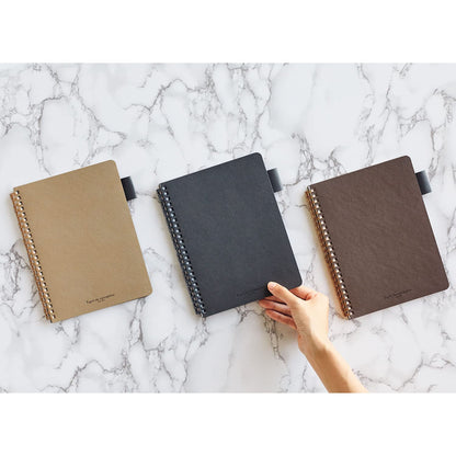 Lihit Lab A5 Open Ring Notebook with Faux Leather Cover in Brown
