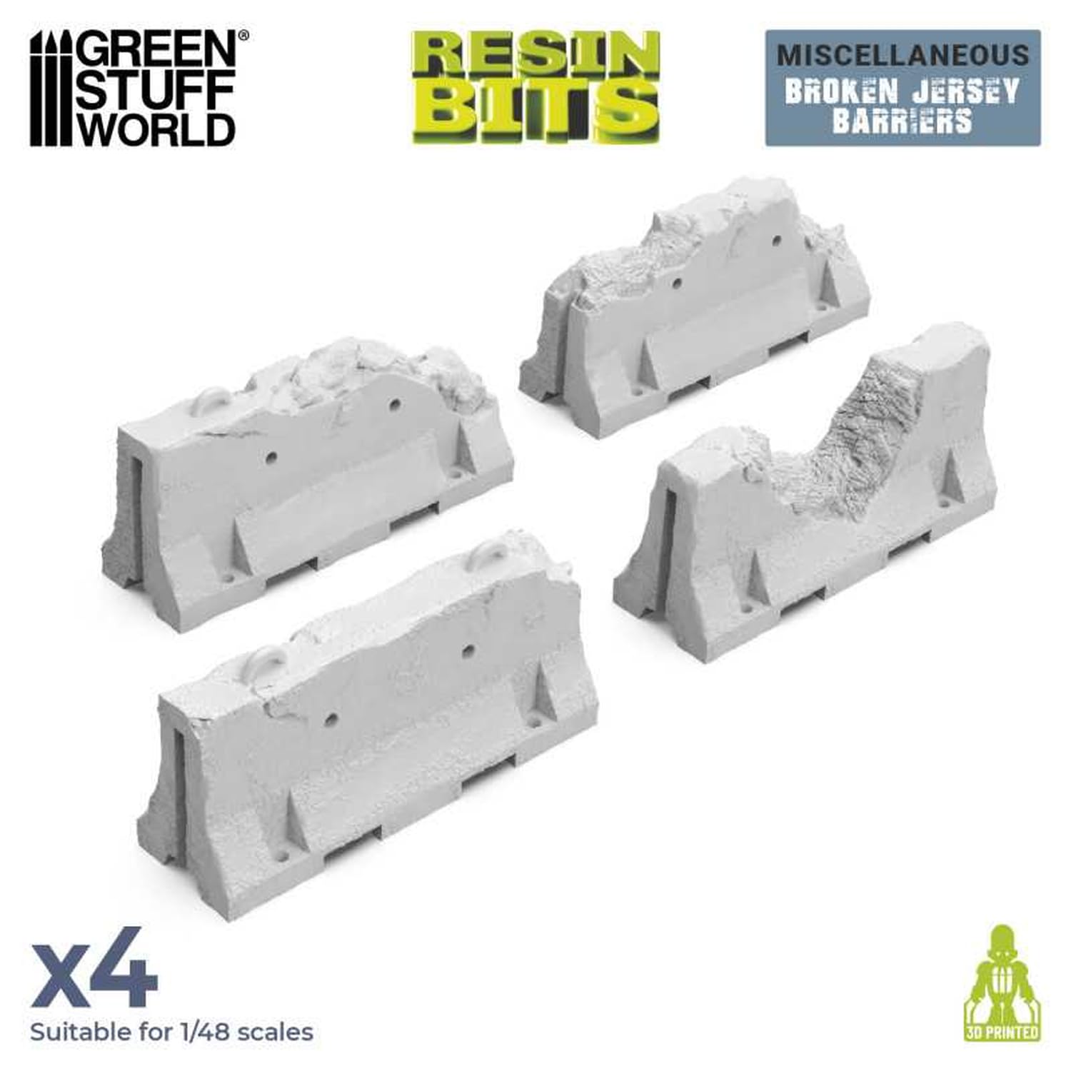 Green Stuff World 1/48 Scale 3D Printed Broken Concrete Barrier Kit