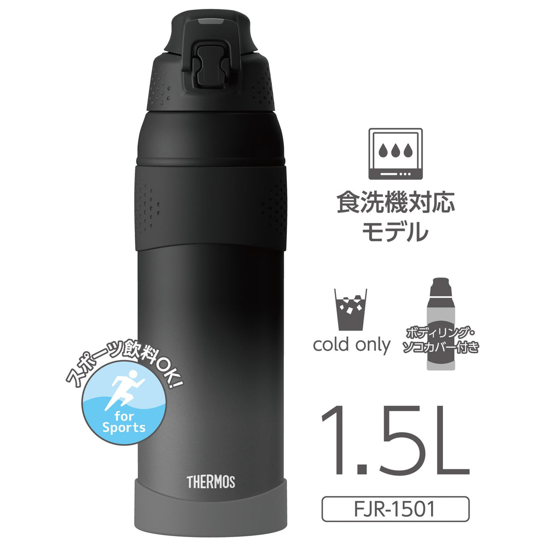 THERMOS Vacuum Insulated Sports Bottle, Black Gradation 1.5L