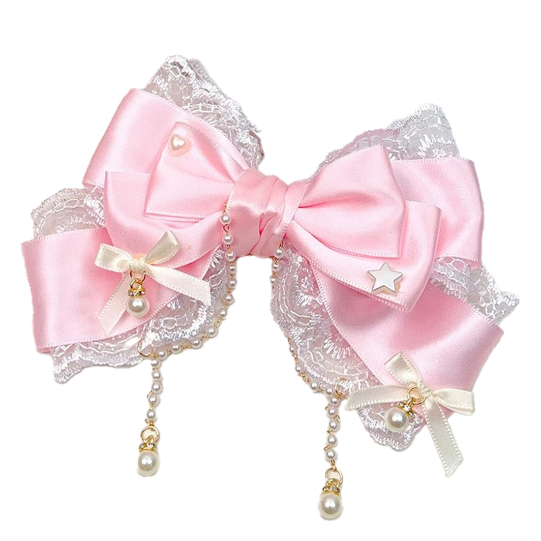 G Triger Pearl Lace Ribbon Clip Cute Hair Accessory Pink
