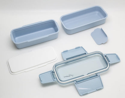 OSK DISH UP LUNCH Two-Tier Lunch Box Blue Dishwasher and Microwave Safe