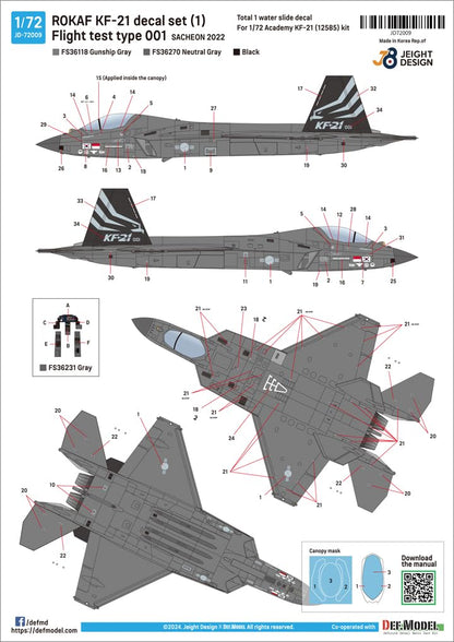 DEF.MODEL 1/72 Scale Korean Air Force KF-21 Borame Decal Set for Academy